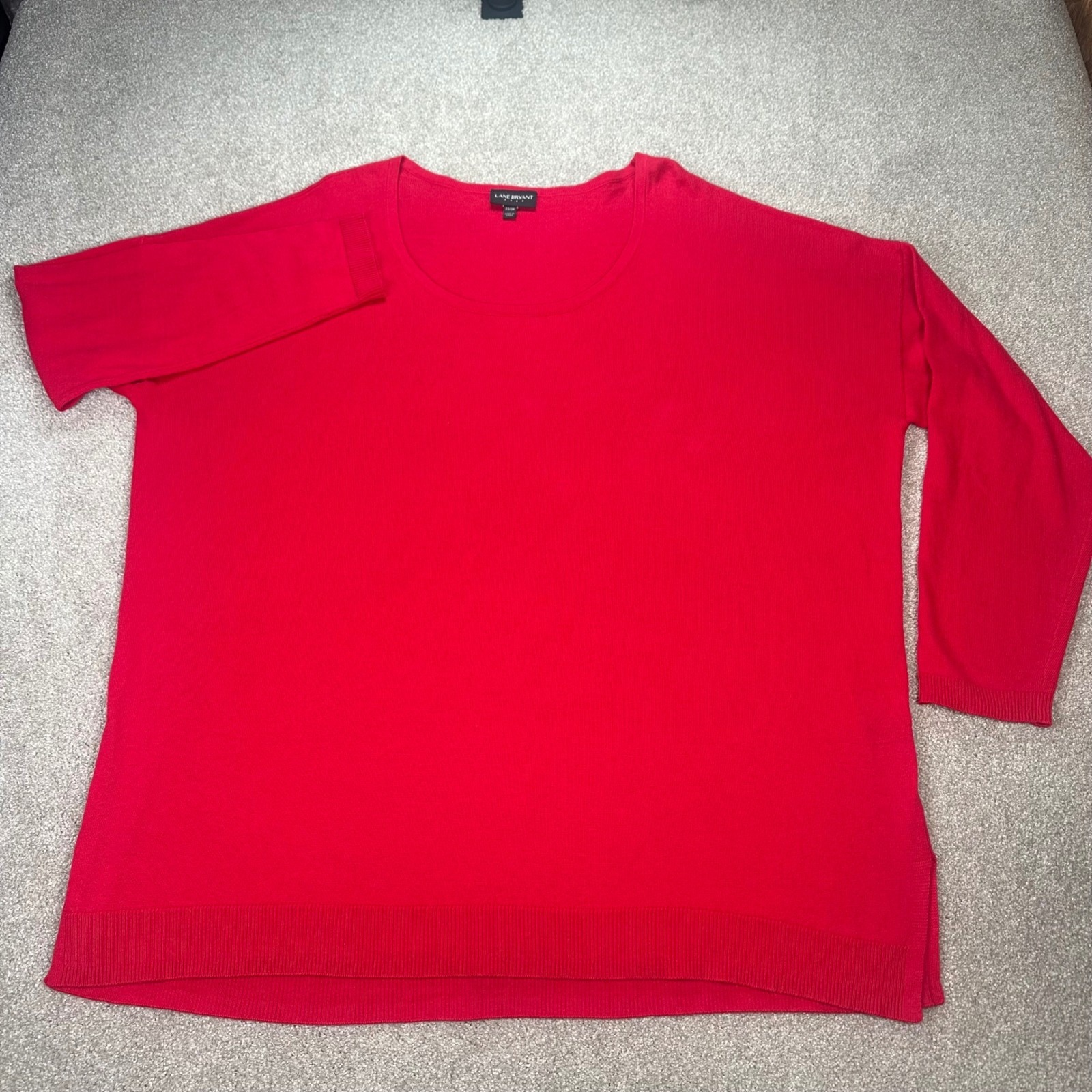 Lane Bryant Womens Red 3/4 Sleeve Cotton Blend Light Sweater Top Plus Size 22/24